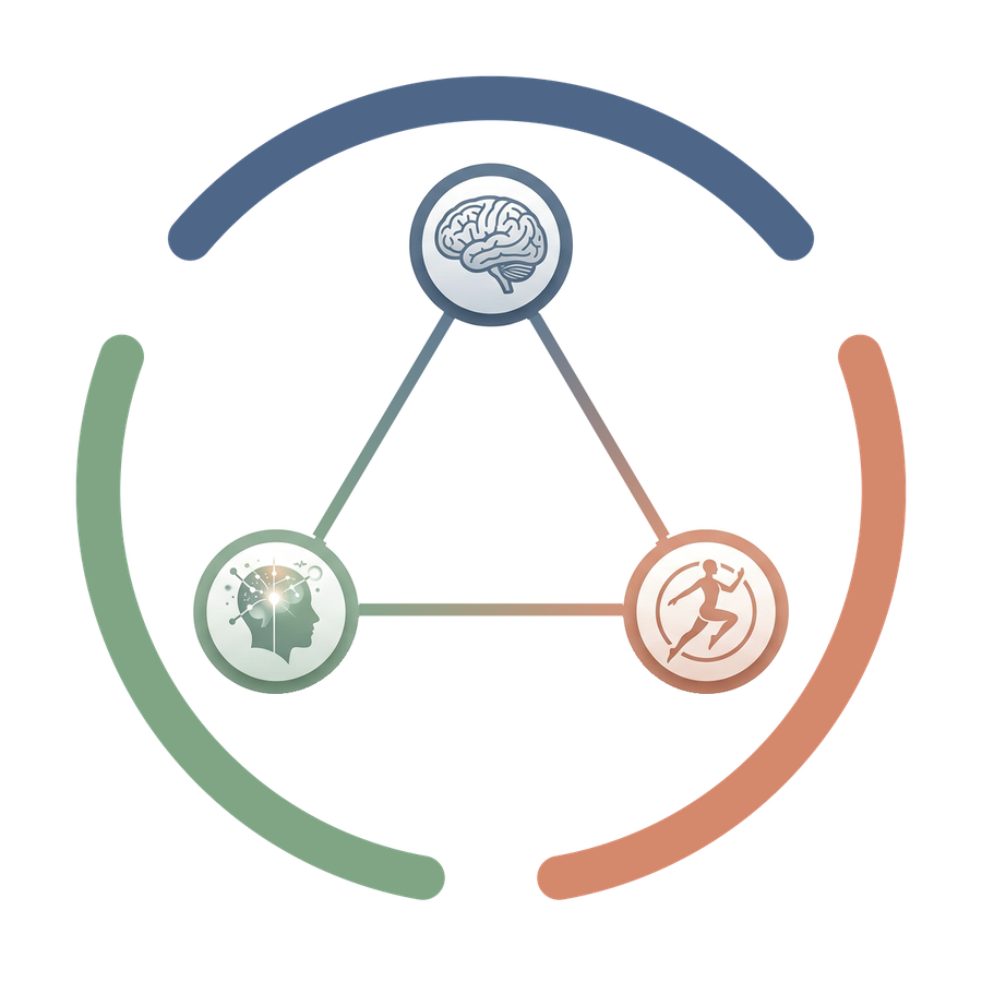 The Body Mind Medical triangle: brain at the top, mind and body below, all connected